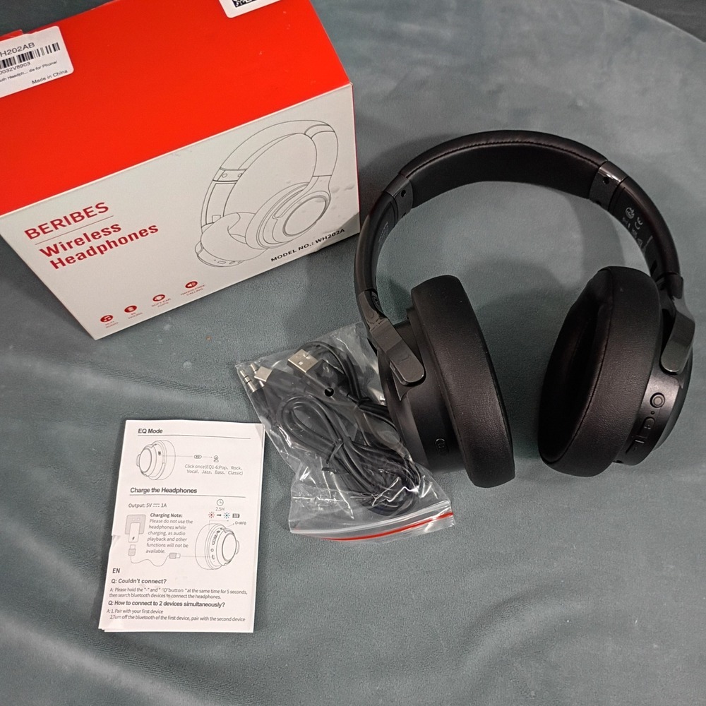 BERIBES WH202A Wireless Bluetooth Headphones Over Ear 65H Playtime Black
